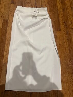 Zara White Midi Skirt with Side Wrap Detail